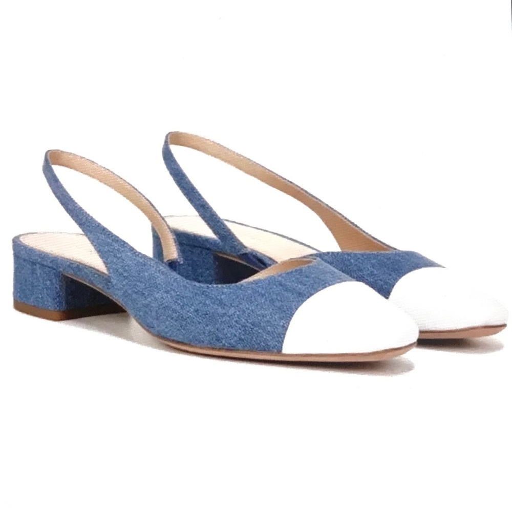 Veronica Beard Denim Blue and White Cap-Toe Slingback Flats